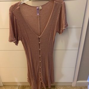 Red and white striped midi dress.